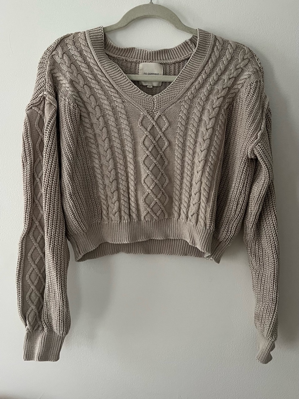 Cropped Cableknit Sweater Fall Staple Taupe Top